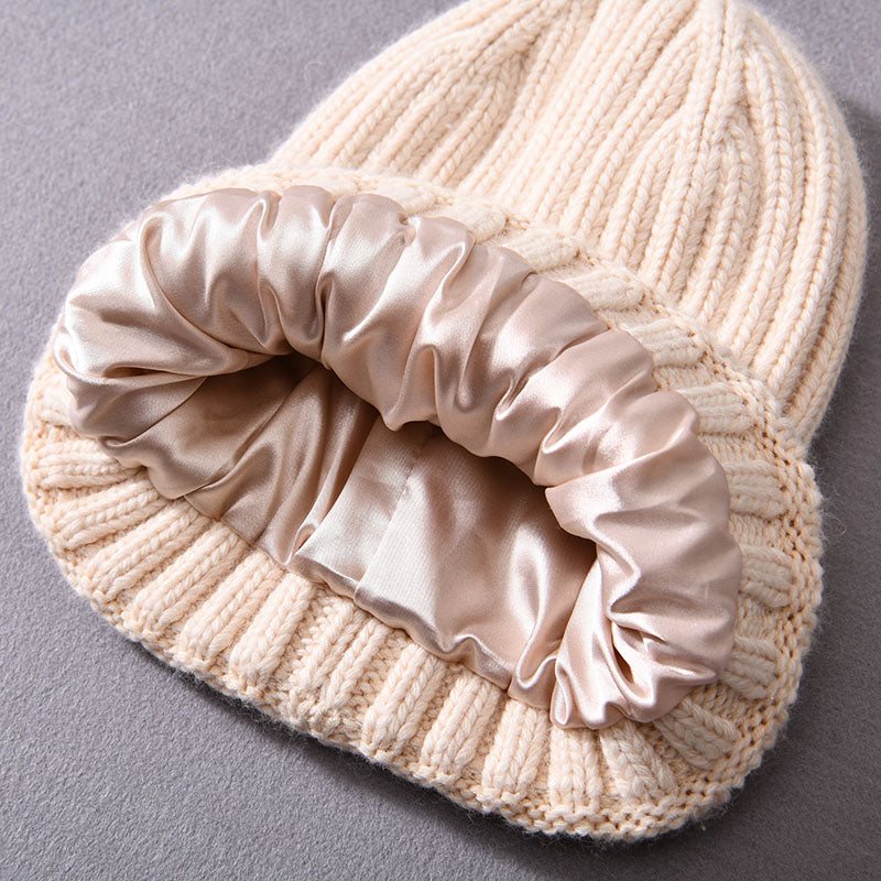 Satin Lined Beanie - Beige