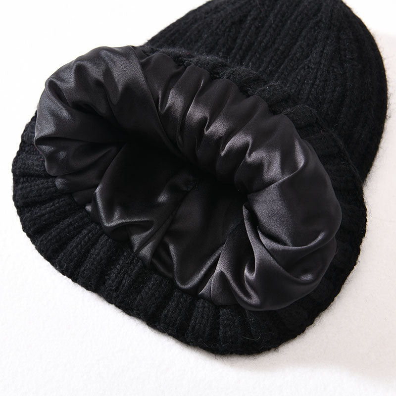 Satin Lined Beanie - Black