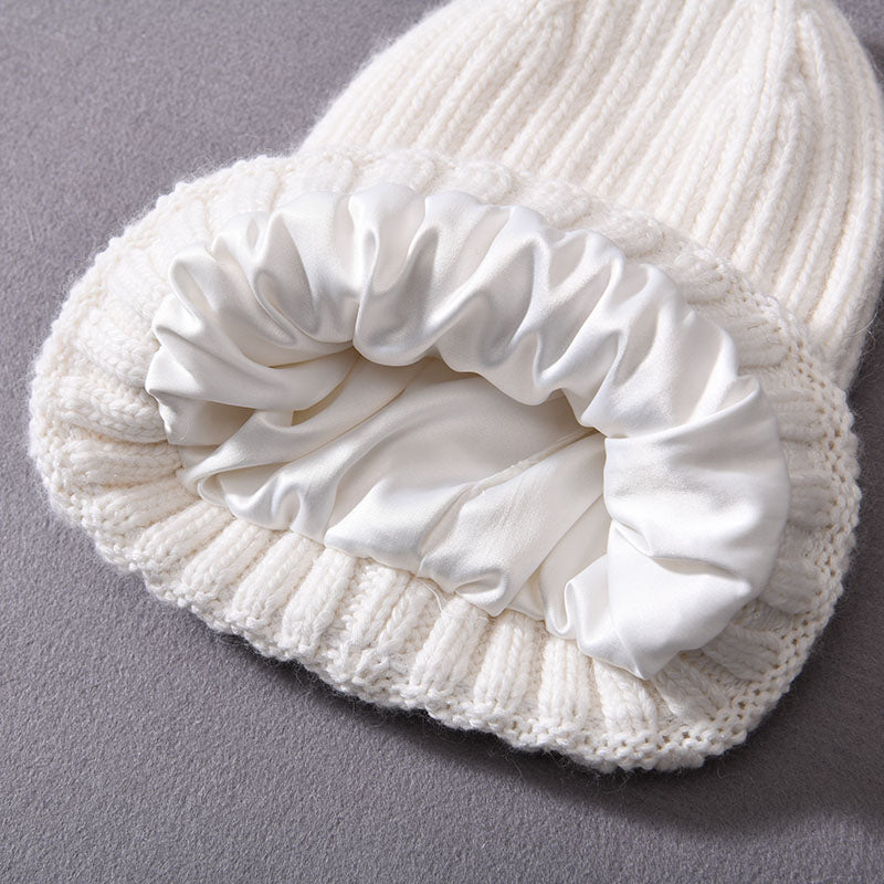 Satin Lined Beanie - White